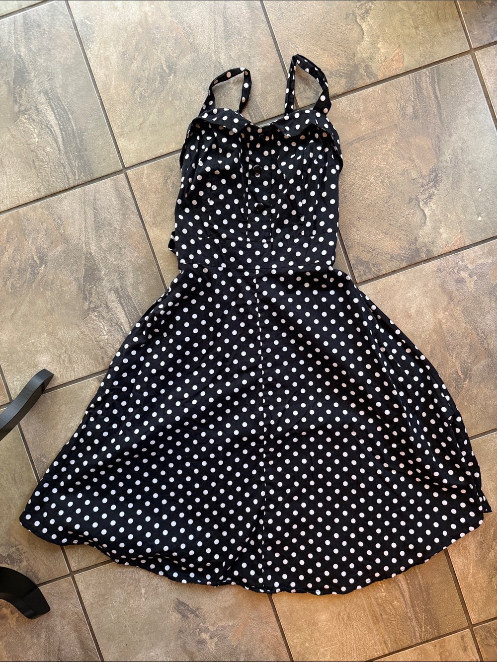 Suzy Shier Black and White Polka Dot Halter Midi Dress
